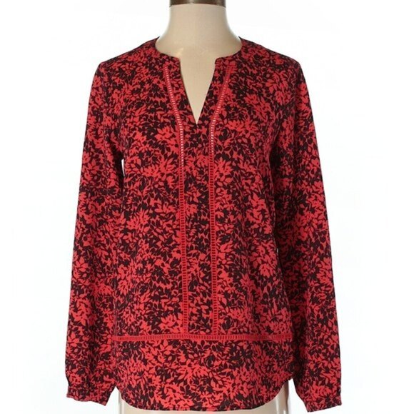 *2/$25* MICHAEL Michael Kors Womens Red Black Print Blouse XS - Picture 2 of 6